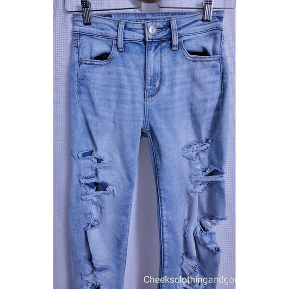 American Eagle Jegging Crop Distressed Light Wash Jeans Women's 0 Regular - Picture 2 of 8